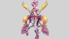 Woman wings skirts pink hair green eyes cleavage panties 