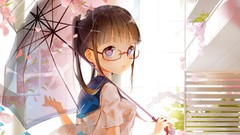 Woman wings spring Anime glasses Umbrellas wet schoolgirls 