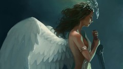 Woman wings Swords angels artwork fantasy art