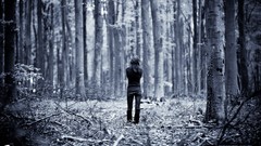 Woman winter forests greyscale