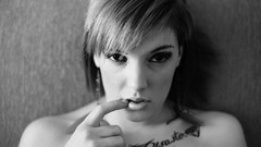 Woman Wonderland tattoos grayscale