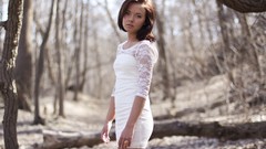 Woman Wood brunettes white dress models
