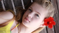 Woman wood floor bikini