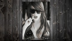 Woman Wood monochrome sunglasses greyscale lollipops sucking