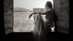 Woman Wood window lonely