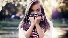 Woman wool blondes scarfs brunettes sweaters vintage cameras