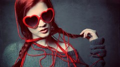 Woman wool glasses faces models redheads sweaters heart shaped 