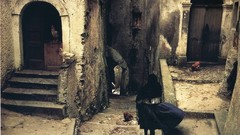 Woman yard roosters old photography Ernst Haas