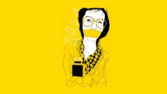 Woman yellow background funny minimalistic artwork