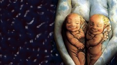 Woman Zodiac twins bodypainting