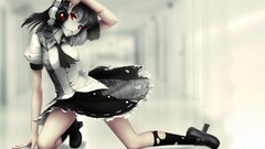 Women anime girls camera digital art artwork Anime red eyes legs