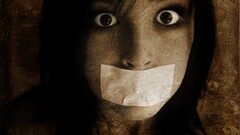 Women artwork face Mouth Taped eyes dark