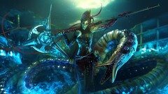 Women artwork magic fantasy art fantasy girl cyan Green