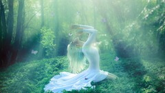 Women blonde Photo manipulation women outdoors butterfly Plants