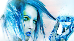 Women blue paint hair