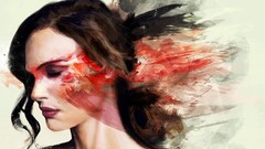 Women digital art closed eyes Natalie Portman abstract face