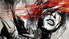 Women drawing painting face abstract artwork selective coloring