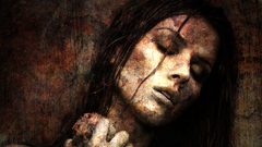Women face closed eyes artwork Tiffany Mulheron dark hair grunge
