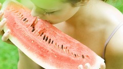 Women fruits watermelons girl