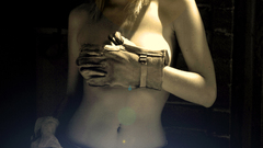 Women gloves topless holding