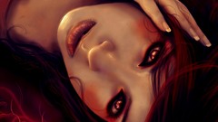 Women redhead digital art artwork face hands fantasy art