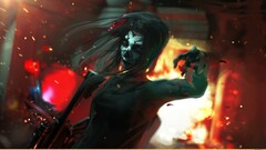Women skull fire Sugar Skull weapon fantasy girl digital art