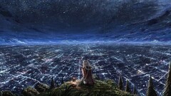 Women Starry Night animation cityscape City drawing fantasy art