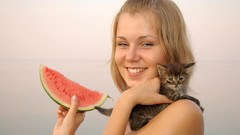 Women watermelons Kittens white