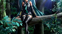 Wood hatsune miku vocaloid aqua hair aqua eyes