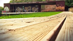 Wood wooden surface grass outdoors
