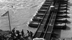 World War II Bridge river monochrome soldier trucks truck War