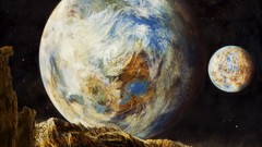 Worlds paintings rocks planets outer space artwork alien 