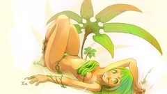 XA drawings long hair anime girls green hair artwork Flore