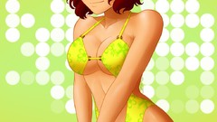 Yellow anime girls nekomimi animal ears redheads bikini