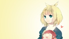 Yellow background blondes anime girls short hair Simple 