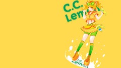 Yellow background blondes skirts anime girls brown eyes 