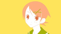 Yellow background faces schoolgirls pink hair pink eyes anime 