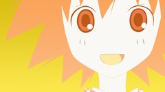 Yellow background red eyes faces anime girls short hair 