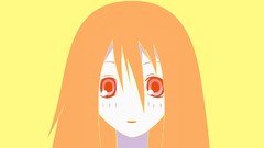 Yellow background red eyes faces blush long hair anime girls 