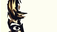 Yellow black blue dark eyes white brown faces minimalistic 