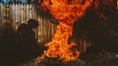 Yellow black fire red Green orange smoke Wood fences flames 