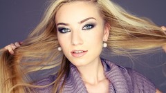 Yellow blue eyes purple woman blondes