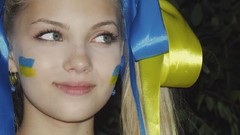 Yellow blue woman blondes Ukraine green eyes