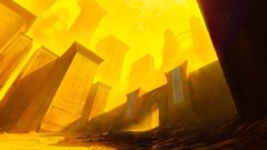 Yellow buildings arches sunlight gates concept art magic: the 