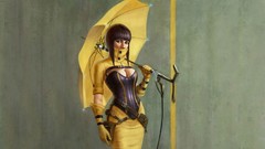 Yellow dress Umbrellas fantasy art