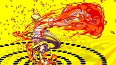 Yellow fire long hair pink eyes black hair araragi karen 