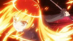 Yellow fire red weapons Anime Manga red eyes Swords flames 