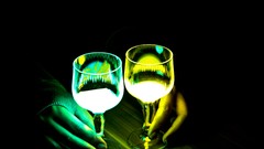 Yellow glass Green hands glowing