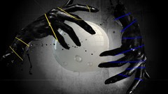 Yellow hands stranger 3d crystal ball Photo manipulation bleu 