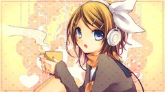 Yellow headphones anime girls blue eyes vocaloid kagamine rin
